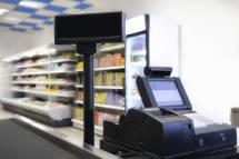 Cash Register. Checkout counter at the grocery store.