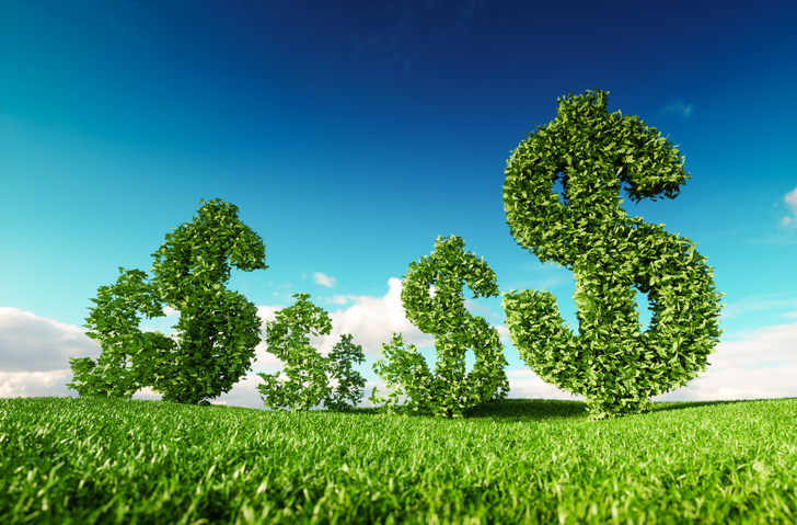 This image shows trees cut into dollar signs as a metaphor for how doing good drives profits.